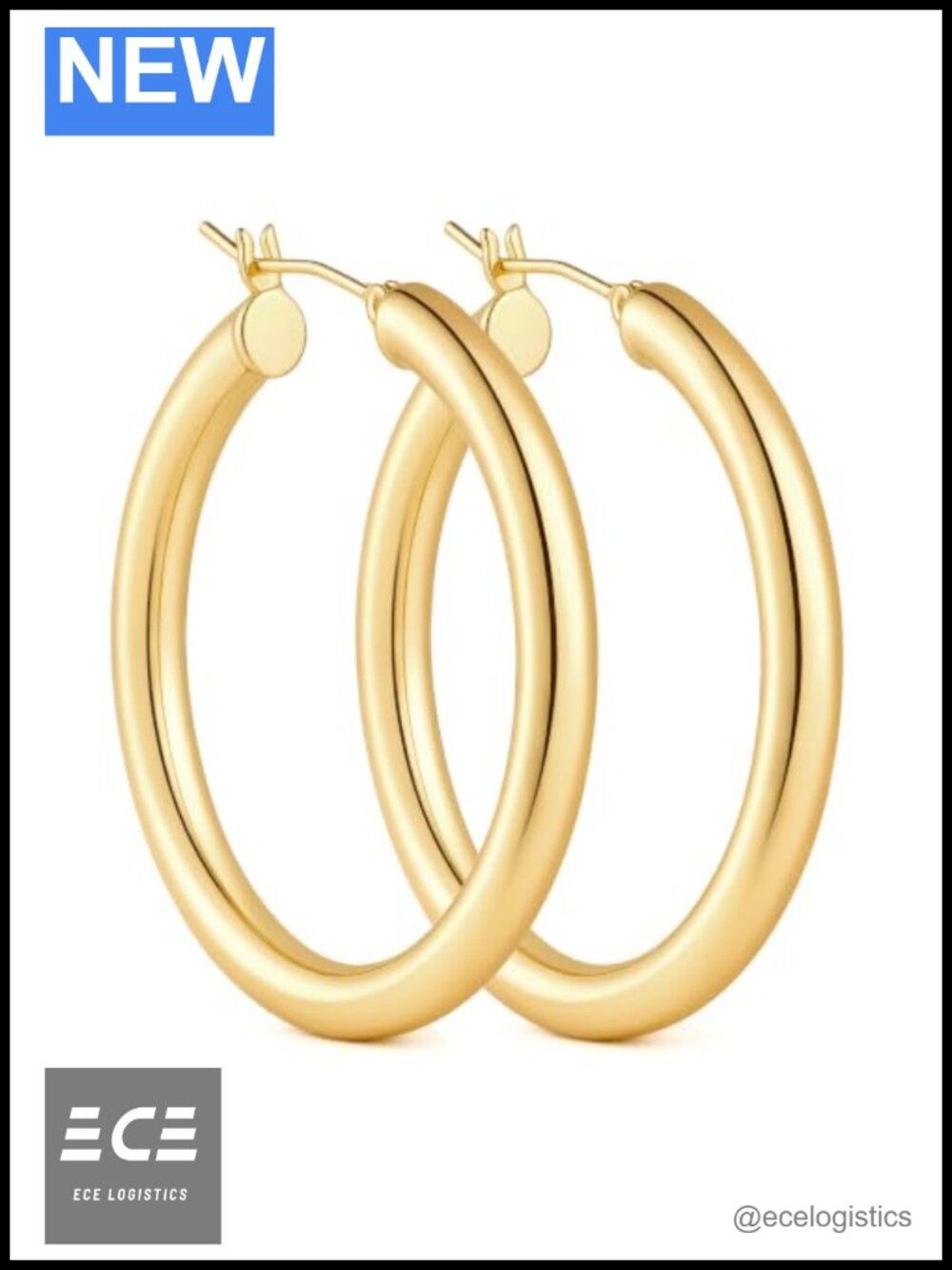 14K Gold Plated Hoop Earrings Chunky Spring-Loaded Clasp